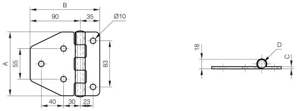 Charnière renforcée 115 x 125  mm - 5 charnons