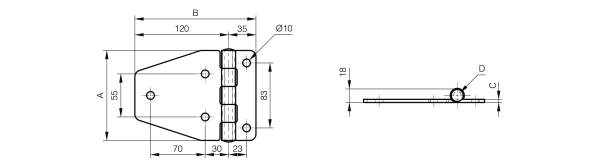 Charnière renforcée 115 x 155 mm - 5 charnons