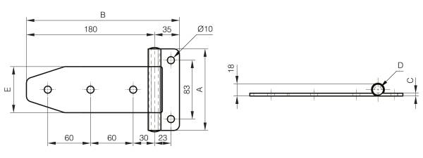 Verstärktes Scharnier 115 x 215 mm - 3 Gelenkteile