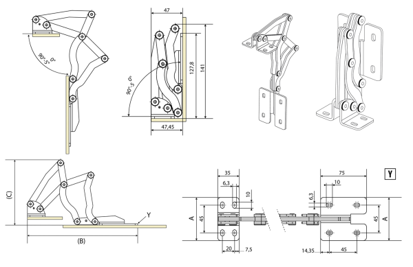 Charnière invisible - 7 axes - ouverture 180°