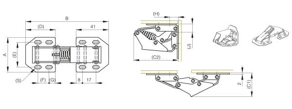 Spring Hinge Autocad Spring loaded concealed hinge in stainless steel - 90° opening
