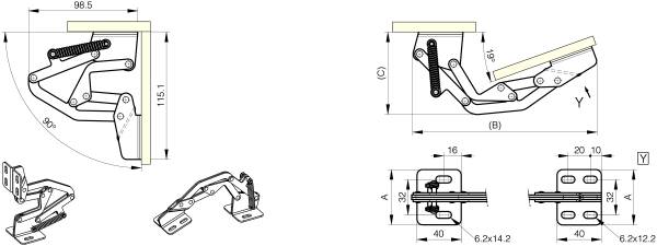 Charnière invisible bistable - 7 axes - platines acier - ouverture 110°