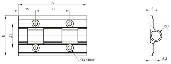 Aluminiumprofil-Scharniere 60 x 35 mm