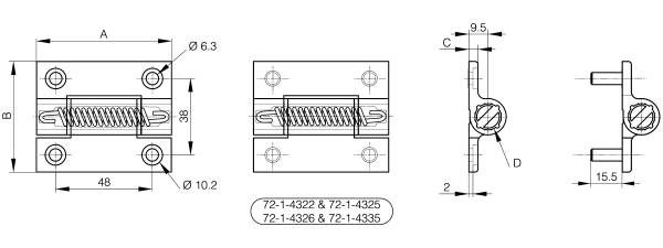 Charnières à ressort profil aluminium 0,70 N.m  - diamètre 13