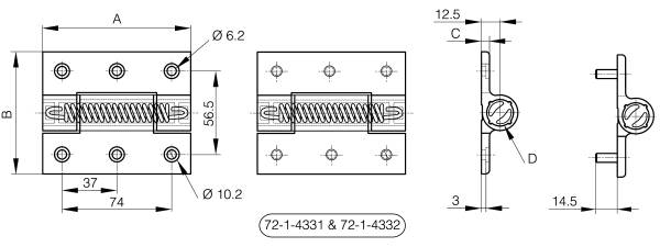 Charnières à ressort profil aluminium 3,80 N.m - diamètre 18