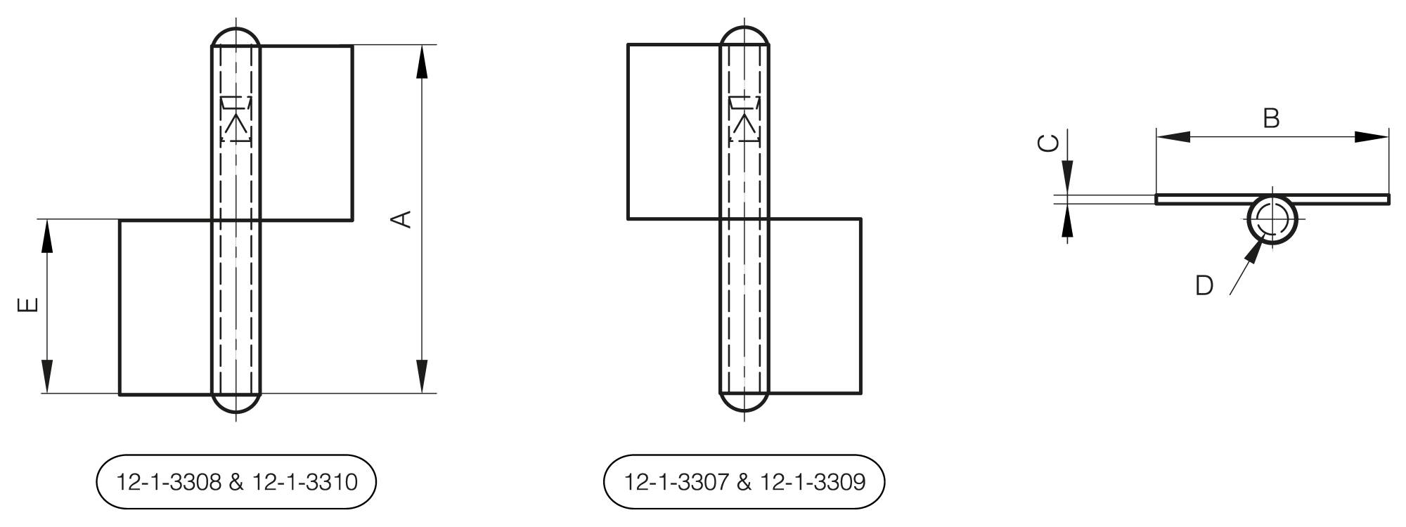 Flag hinge without washer - flat knuckle