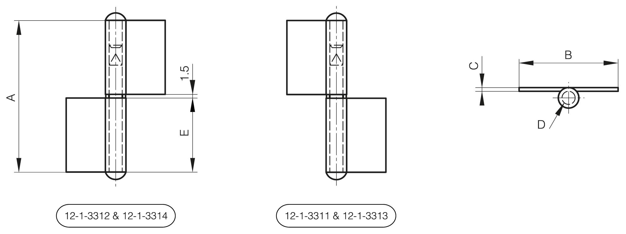 Flag hinge with washer - flat knuckle