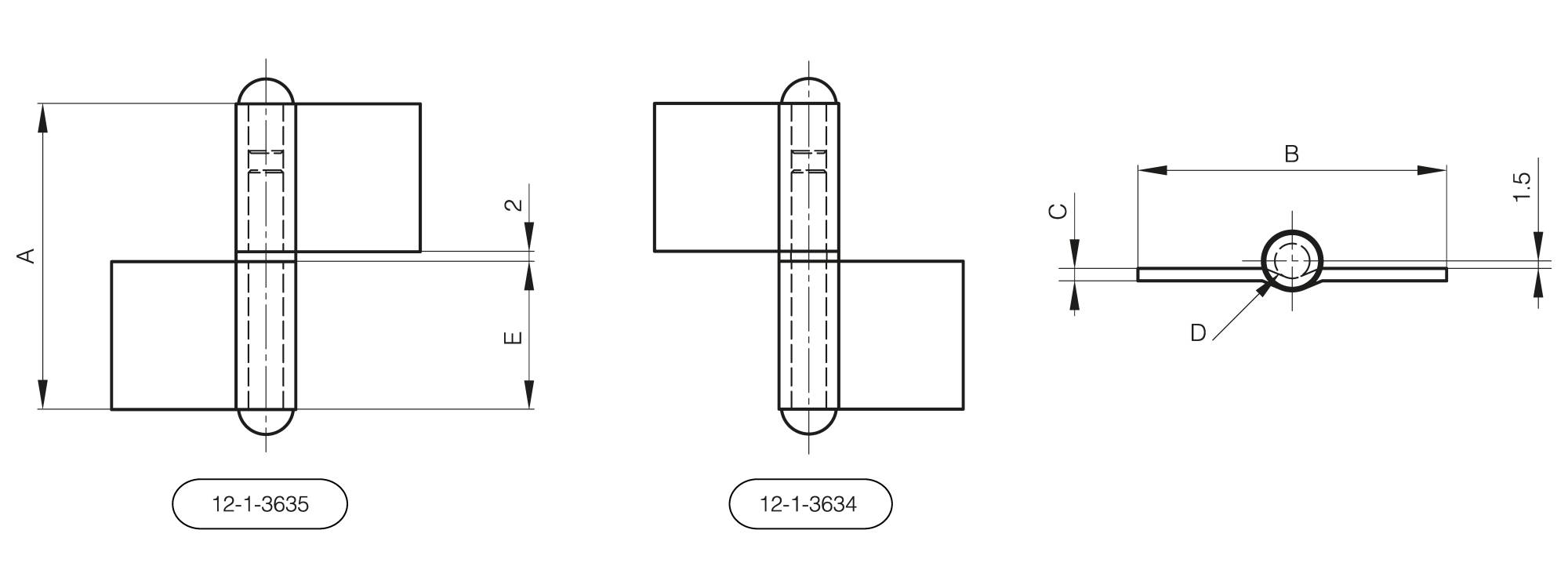 Flag hinge with washer - 62 x 62 mm