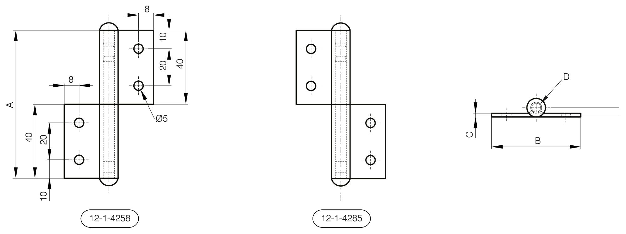 Flag hinge without washer - drilled - flat knuckle