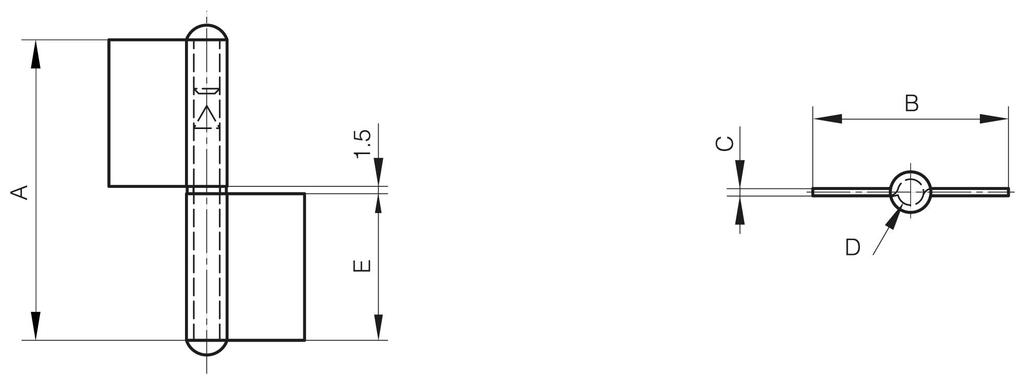 Flag hinge with washer with two offset leaves