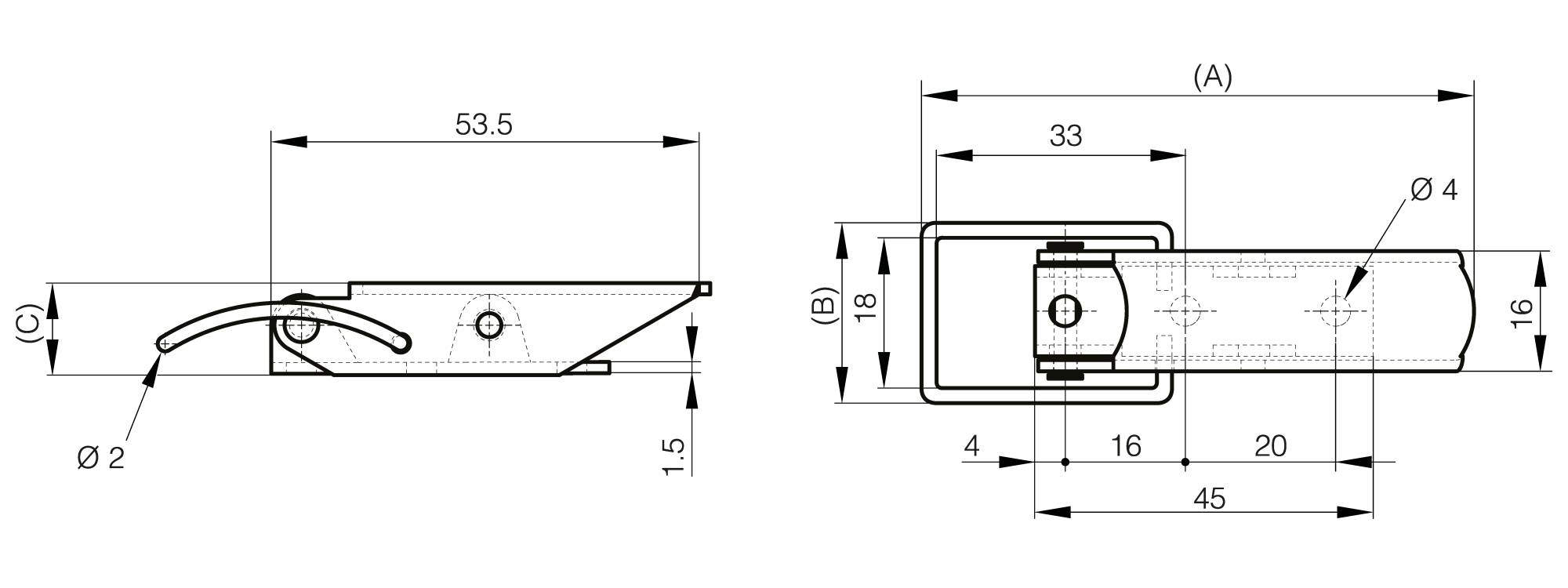 Toggle latch without strike - 73.5 mm