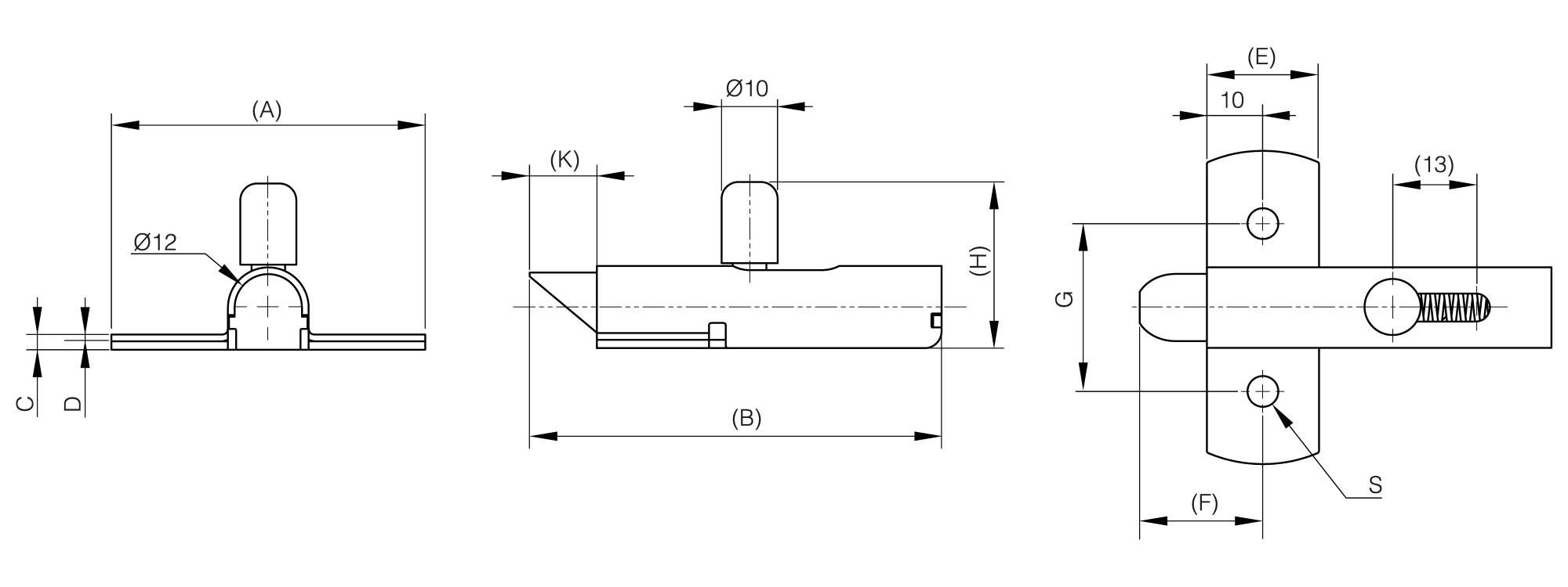 Slam latch in stainless steel - bolt nose-up