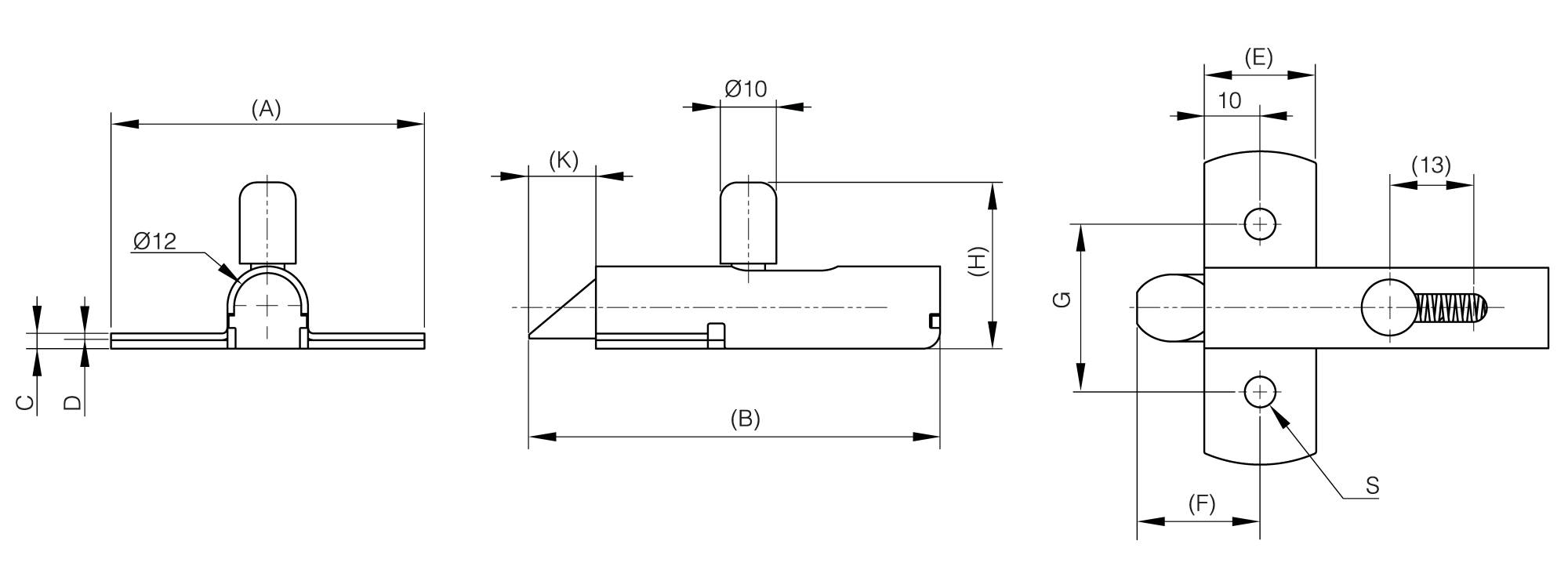 Slam latch in stainless steel - bolt nose-down
