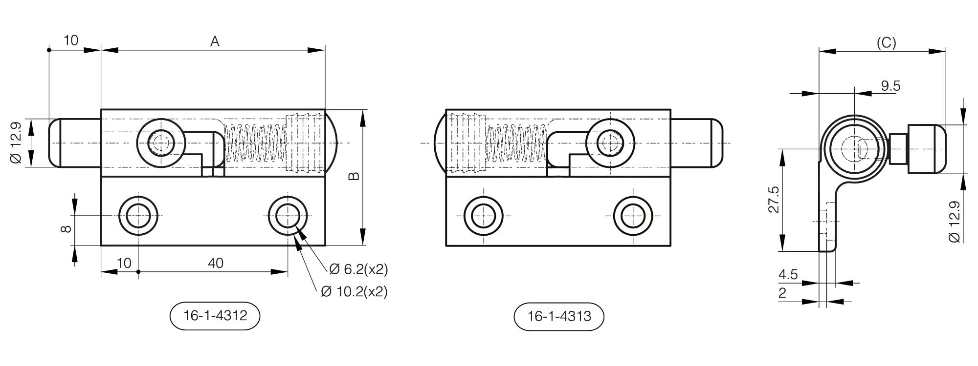 Springloaded bolt with locking system in aluminium