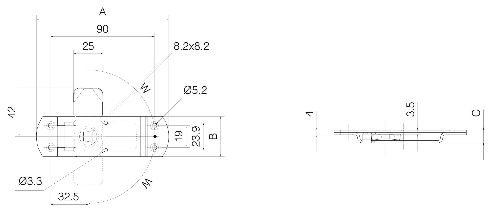 Heavy duty budget latch - square 8x8