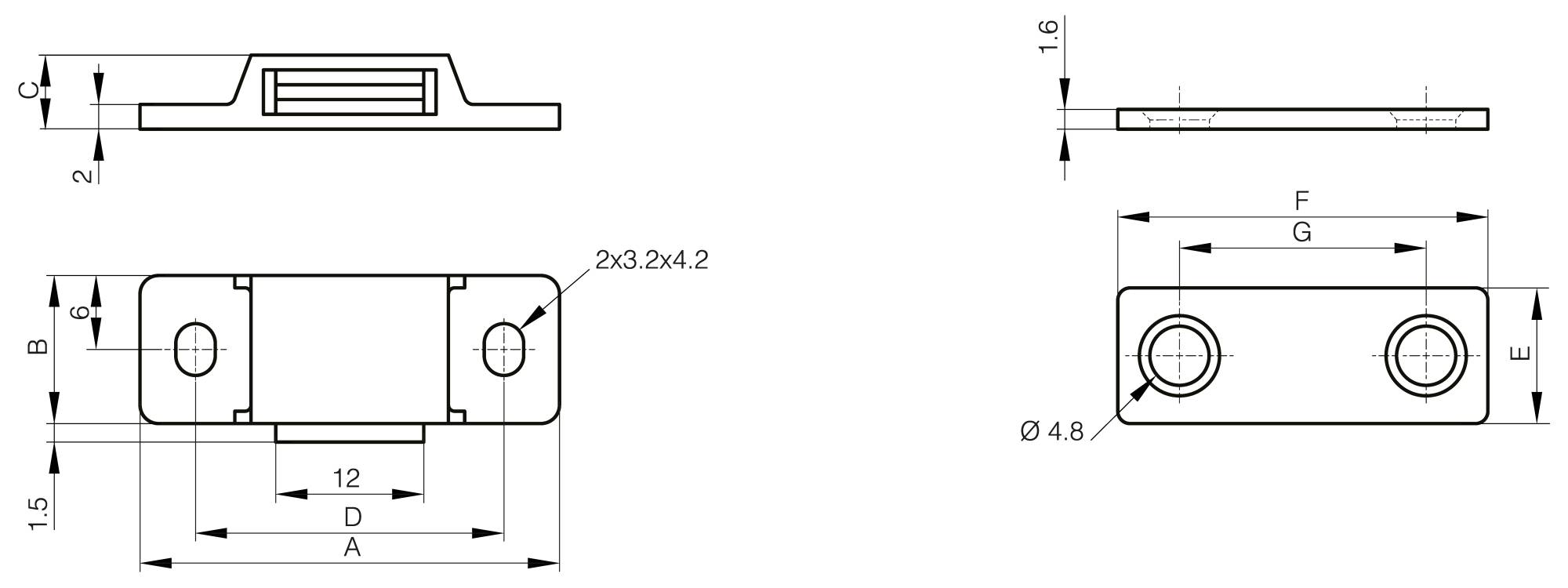 Mini screw-on magnetic catch with counter plate - force 3 kg