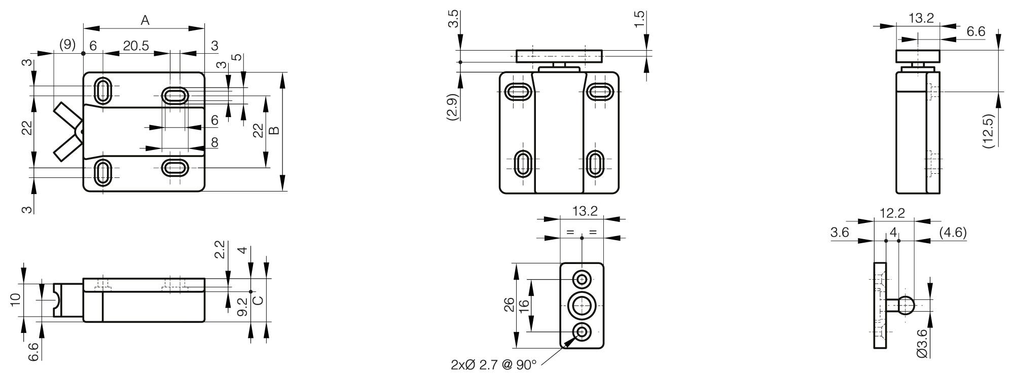 Touch latch - Screw mounting - With counter plate