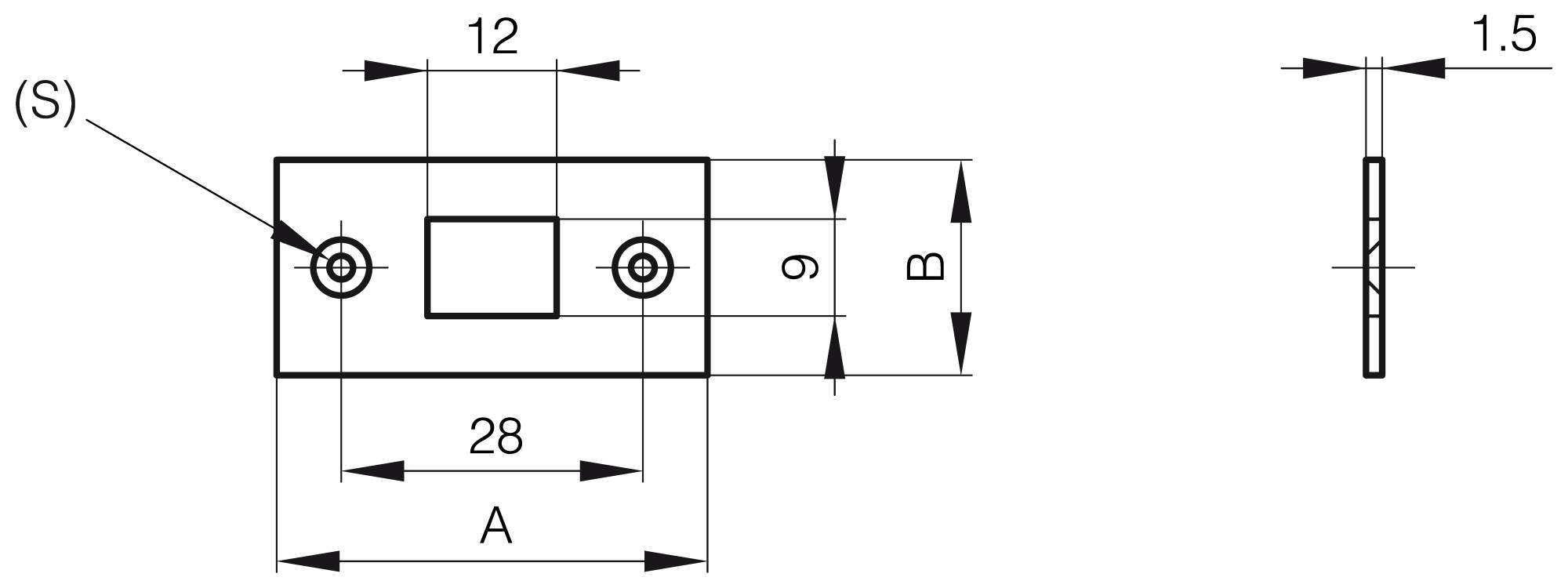 Flaches Schließblech für Riegel A = 35