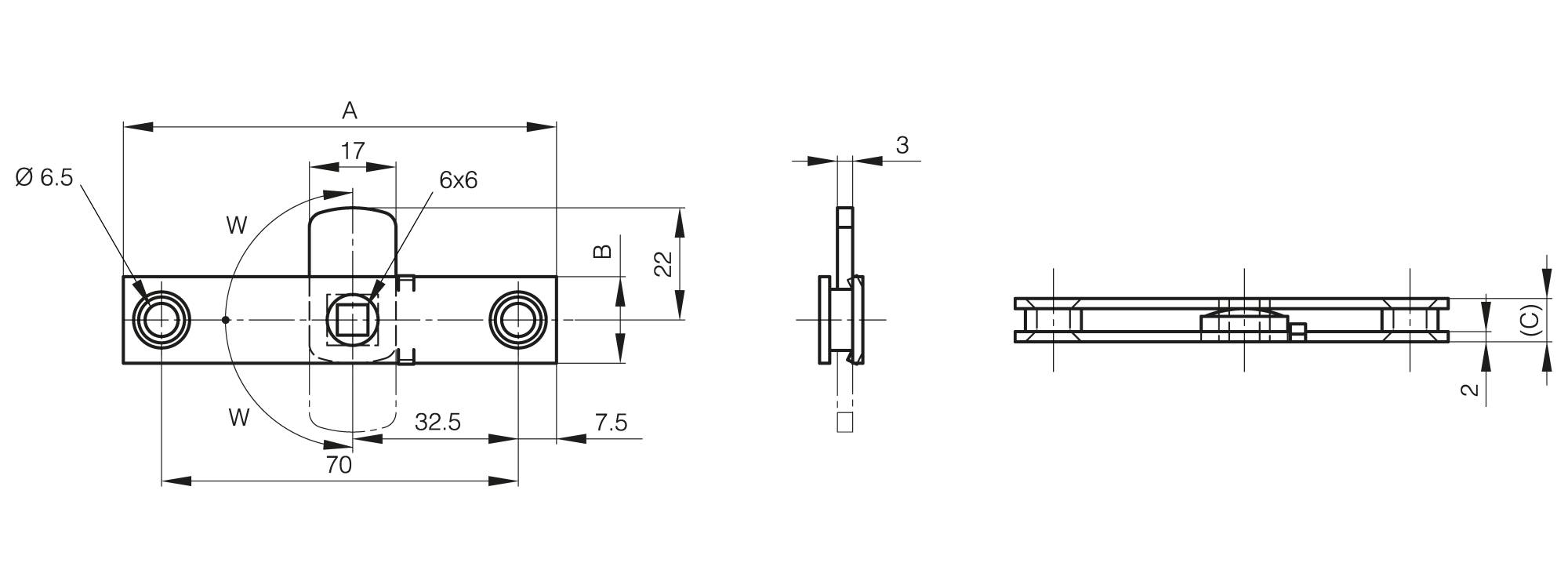 Budget latch - square 6x6 - stainless steel