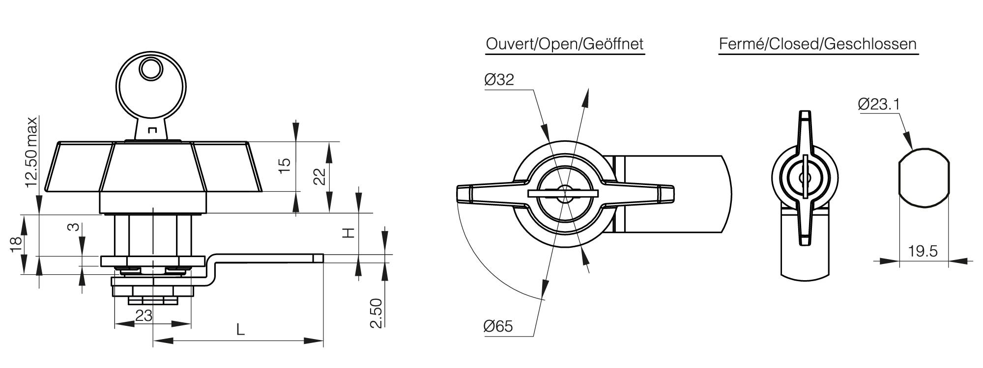 Quarter turn with wing knob