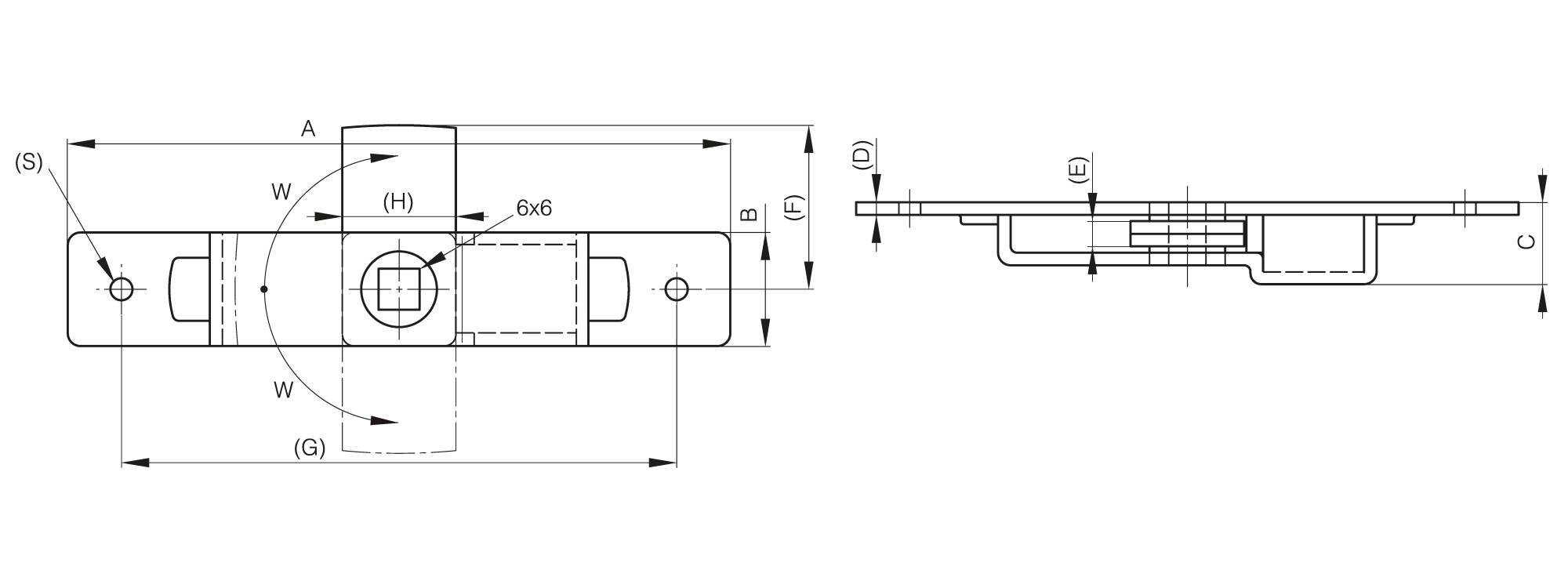 Schloss Vierkant 6x6 aus verzinktem Stahl
