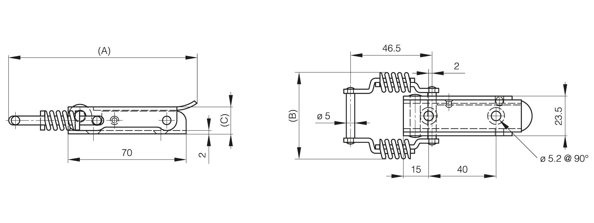 Spring loaded toggle latches without strike - 108 mm