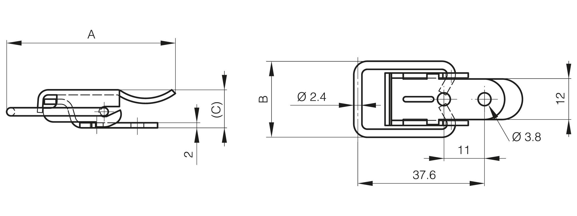 Toggle latches without strike - 50 mm
