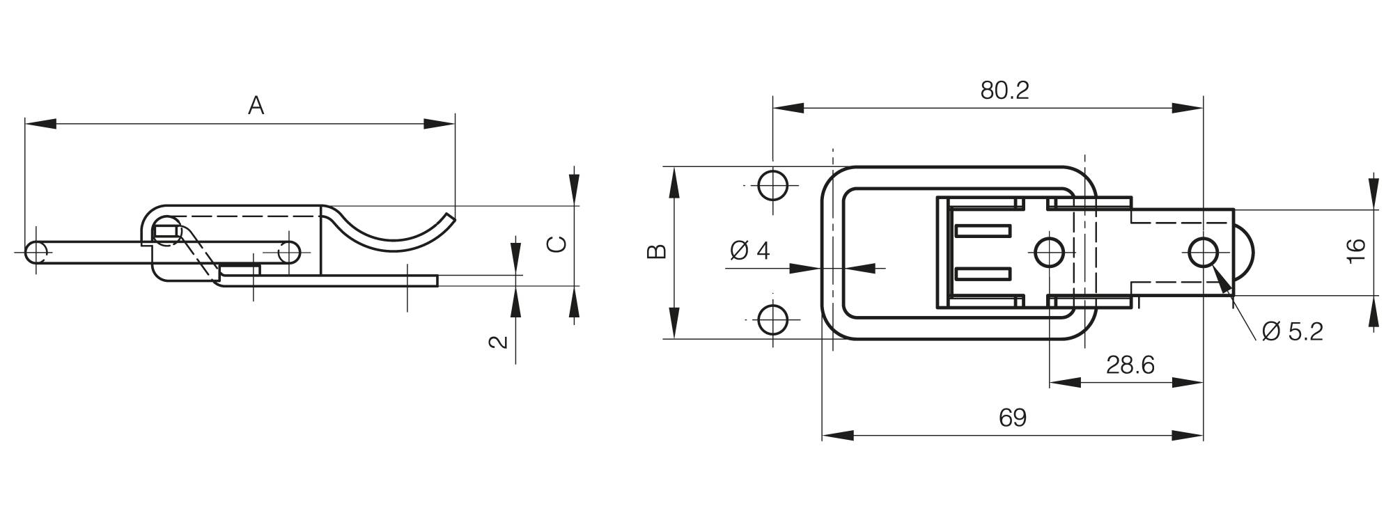 Toggle latches without strike - 80.2 mm