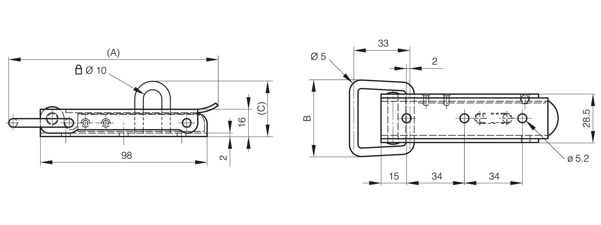 Element copié Mit Vorhängeschloss versehbare Verschlüsse 122 mm