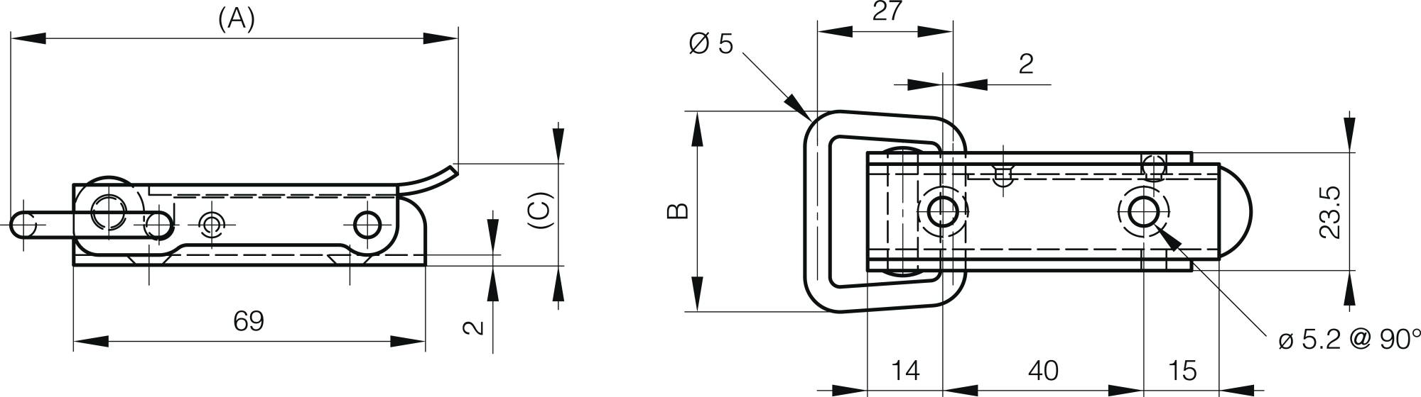 Toggle latches without strike - 88.5 mm