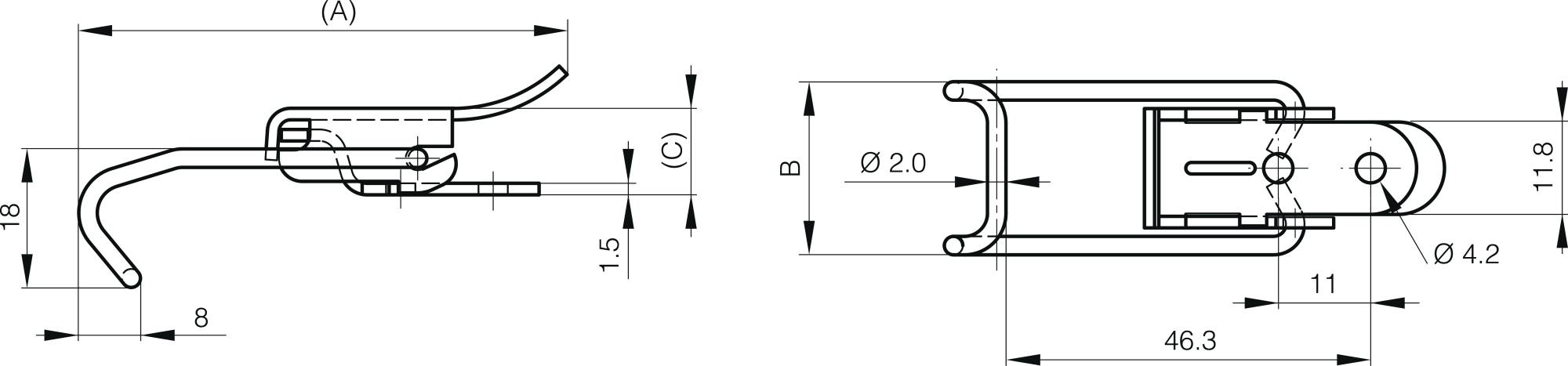 Toggle latch without strike - 63.6 mm