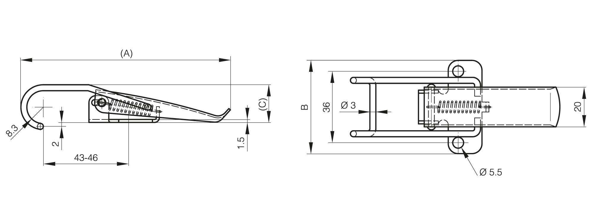 Toggle latch without strike - 106 mm