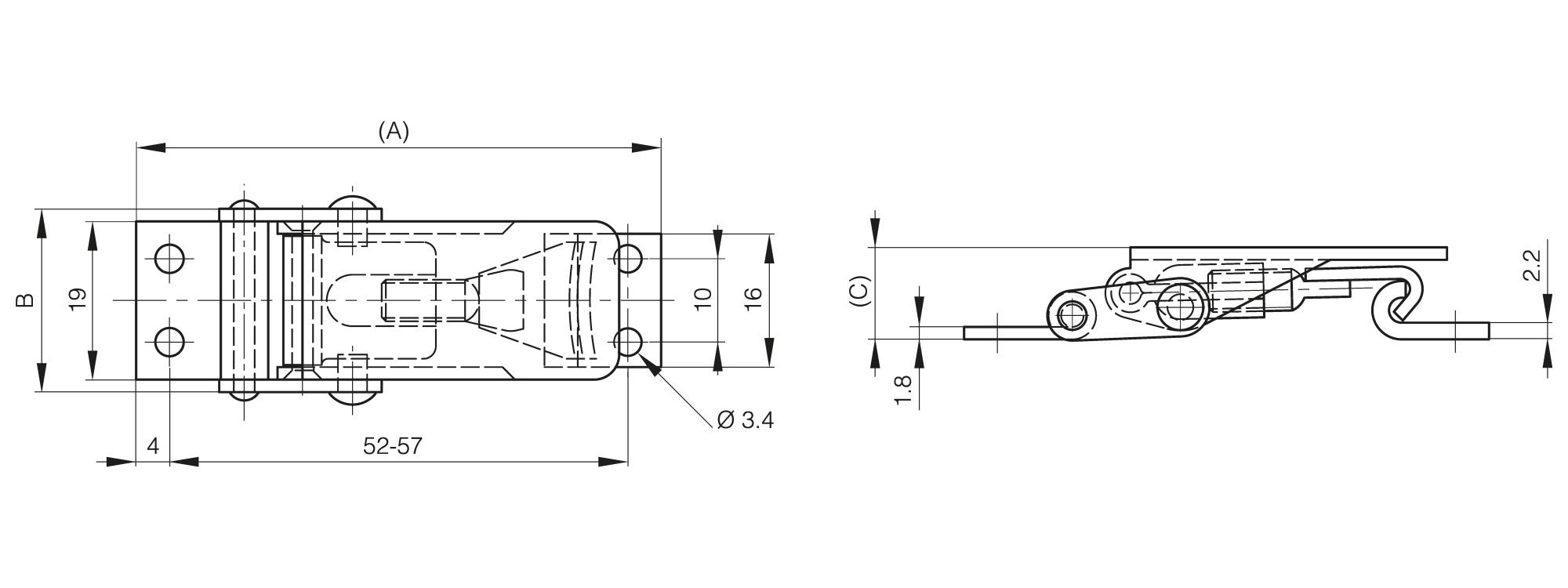 Adjustable toggle latch with strike - 60 mm