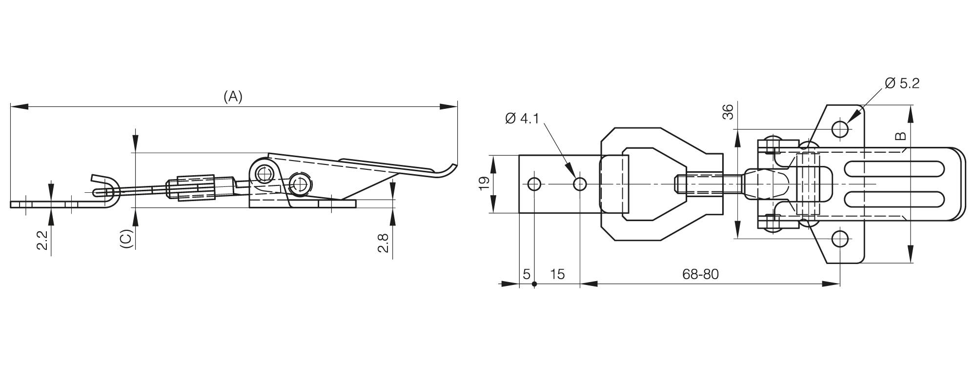 Adjustable toggle latches with strike 138 mm