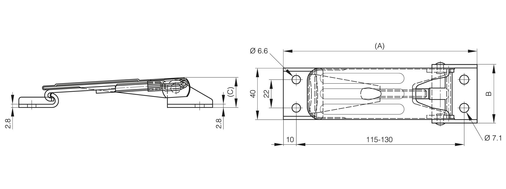 Adjustable toggle latch with strike -  135 mm