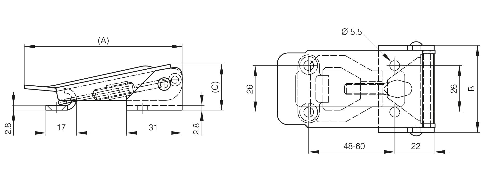 Adjustable toggle latches with strike 88 mm