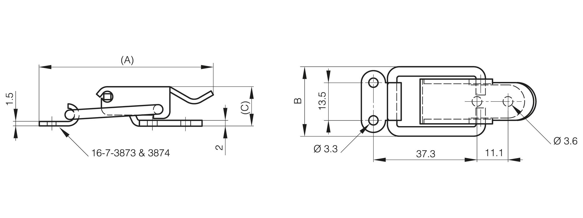 Toggle latches without strike - 58.1 mm