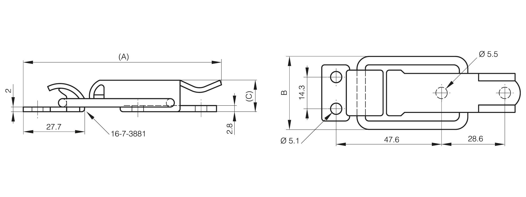 Toggle latch without strike - 89.7 mm