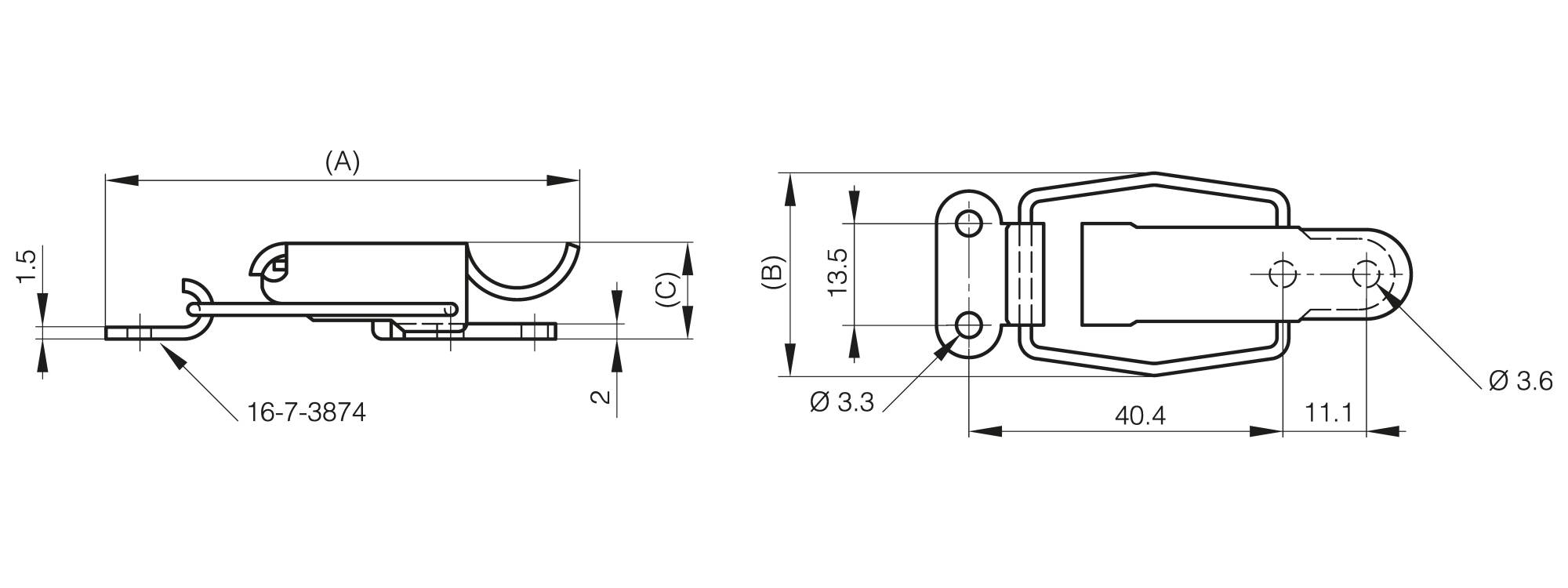 Verschluss ohne Schließblech (Dauerspannung) 61.7 mm 