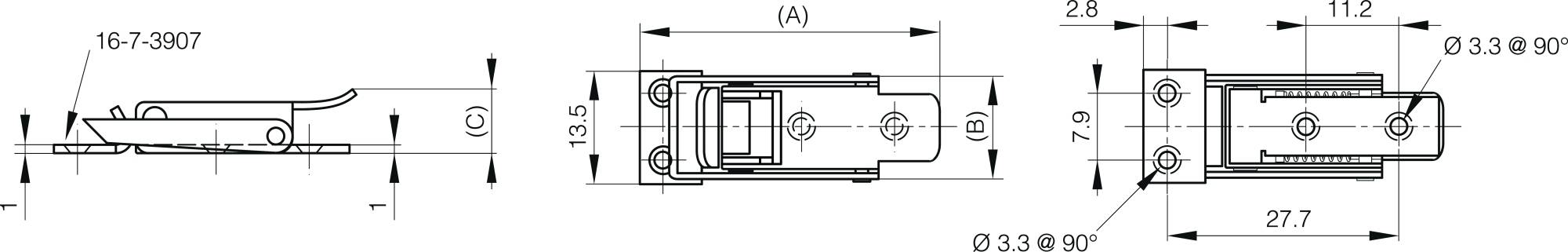 Spring loaded toggle latch without strike 35.8 mm