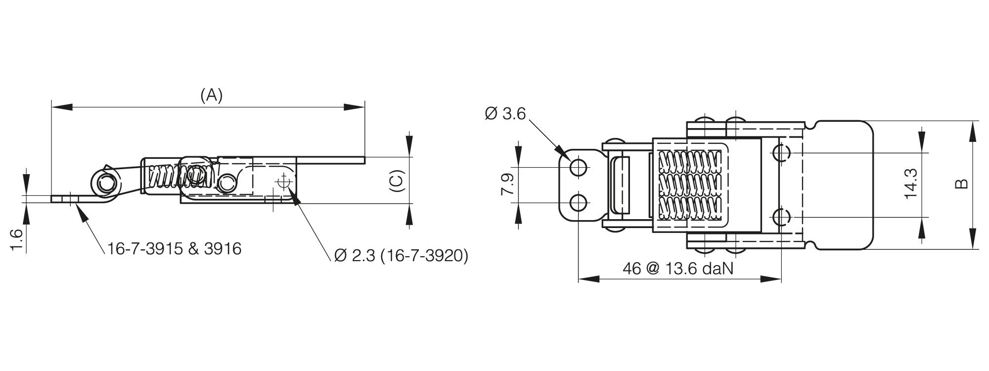 Spring loaded toggle latches without strike - 70.8 mm