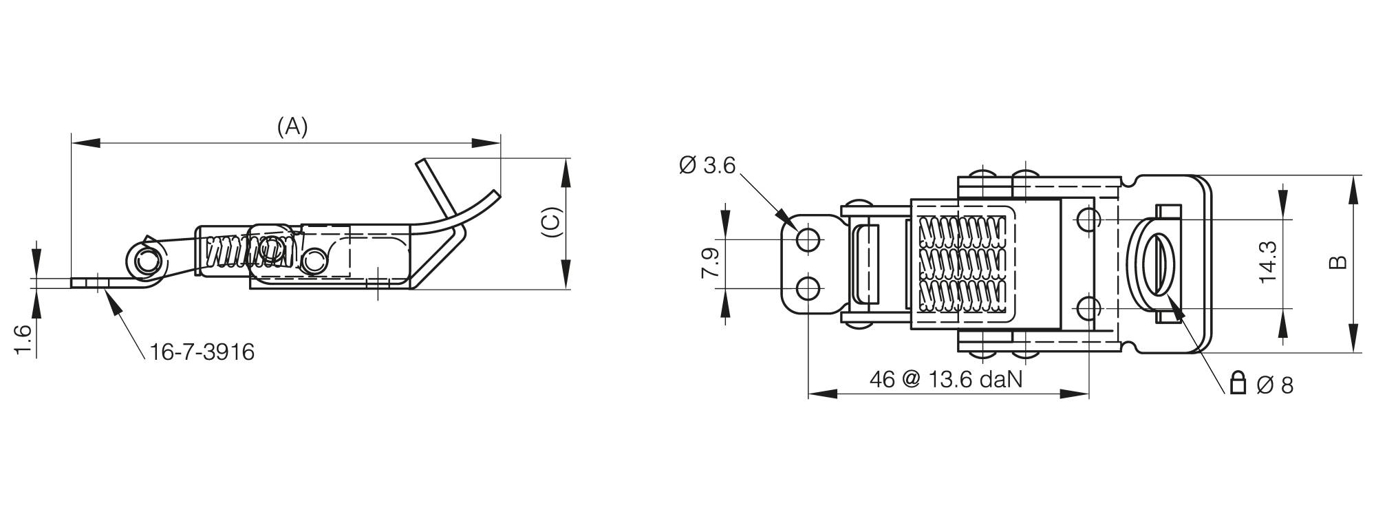 Spring loaded and padlockable toggle latch - 70.9 mm