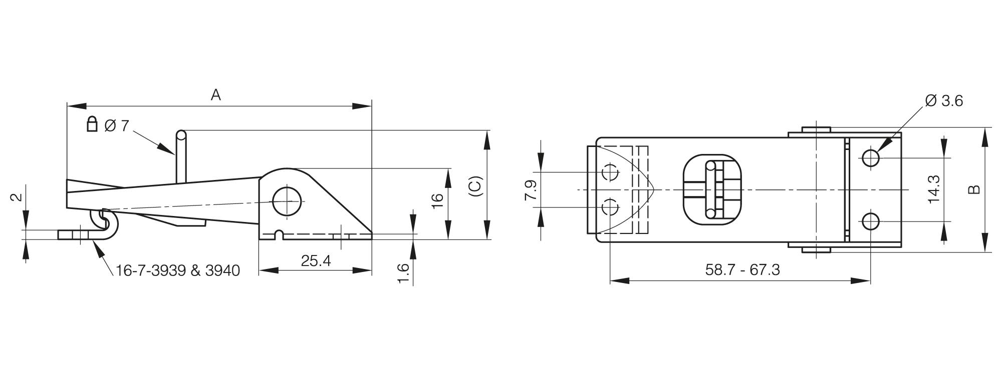 Adjustable toggle latches - padlockable - 70.6 mm