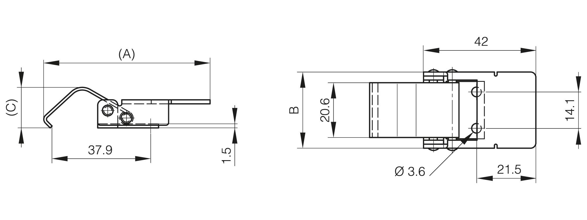 Toggle latches without strike - 64 mm