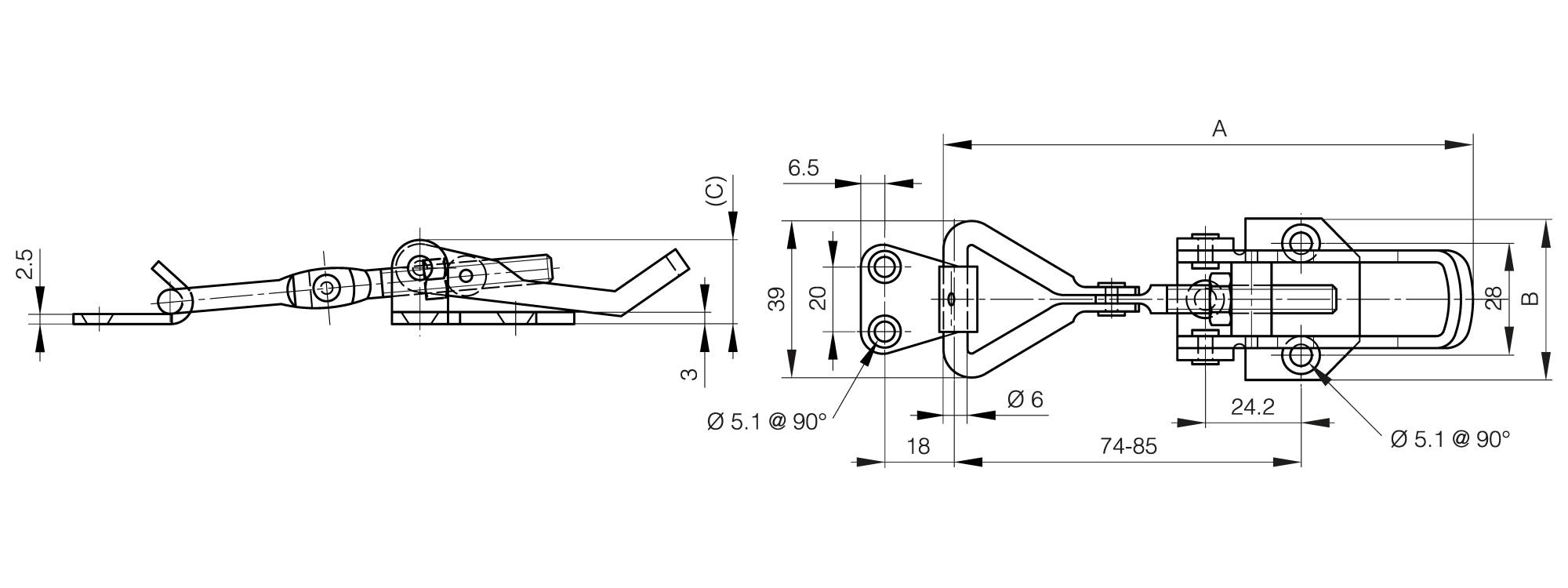 Adjustable toggle latches with strike 118 mm