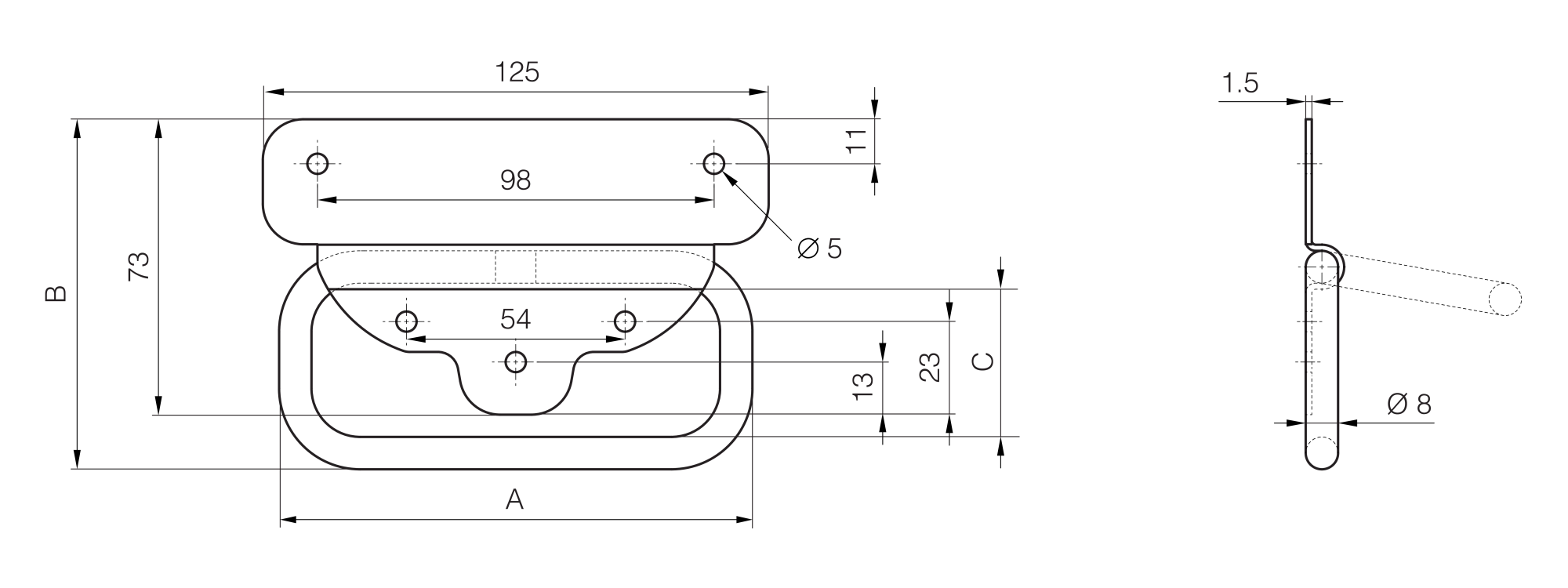 Klappgriffe 140 x 87 mm - Höchstbelastung 60 kg