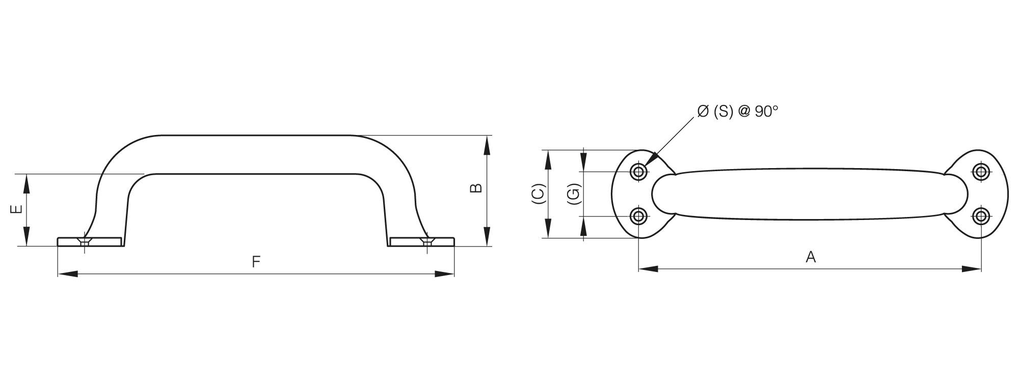 Ziehgriffe mit vorderseitiger Befestigung 124 und 137 mm
