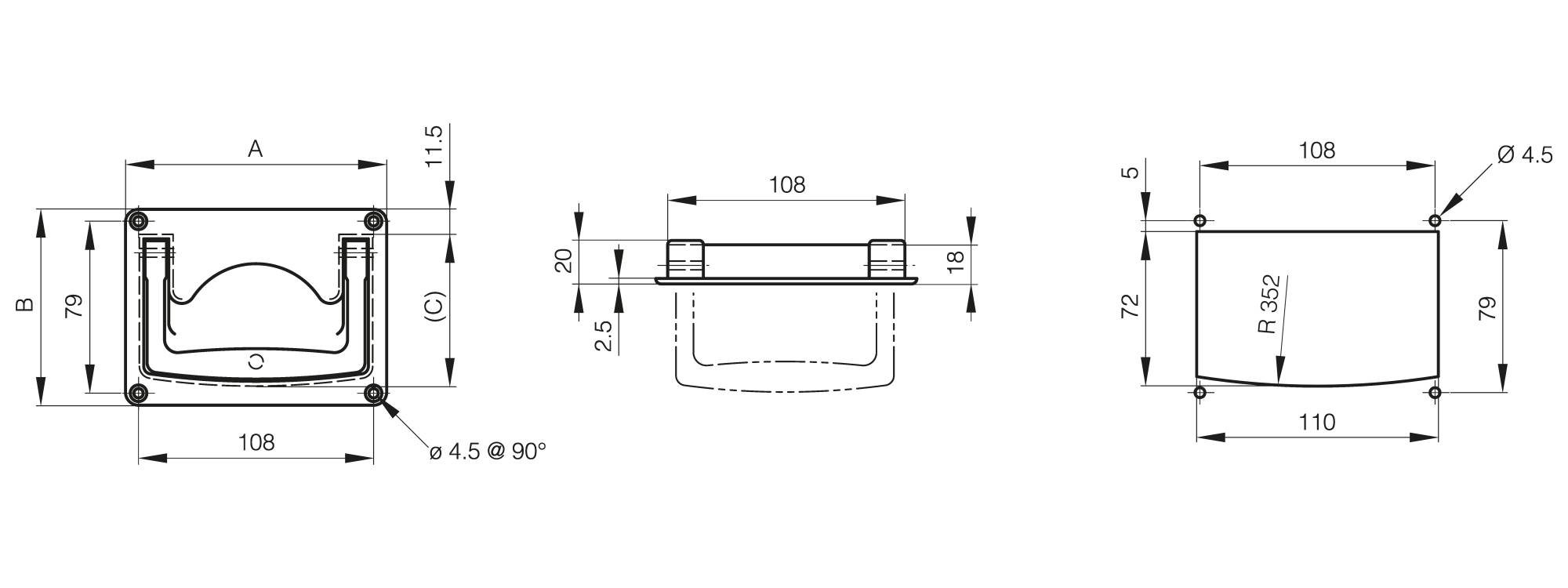 Flush handle 120 x 91 mm