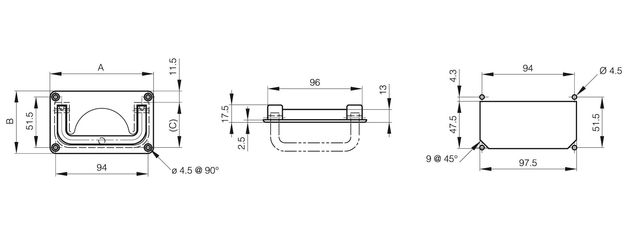 Flush handles 105 x 63.5 mm