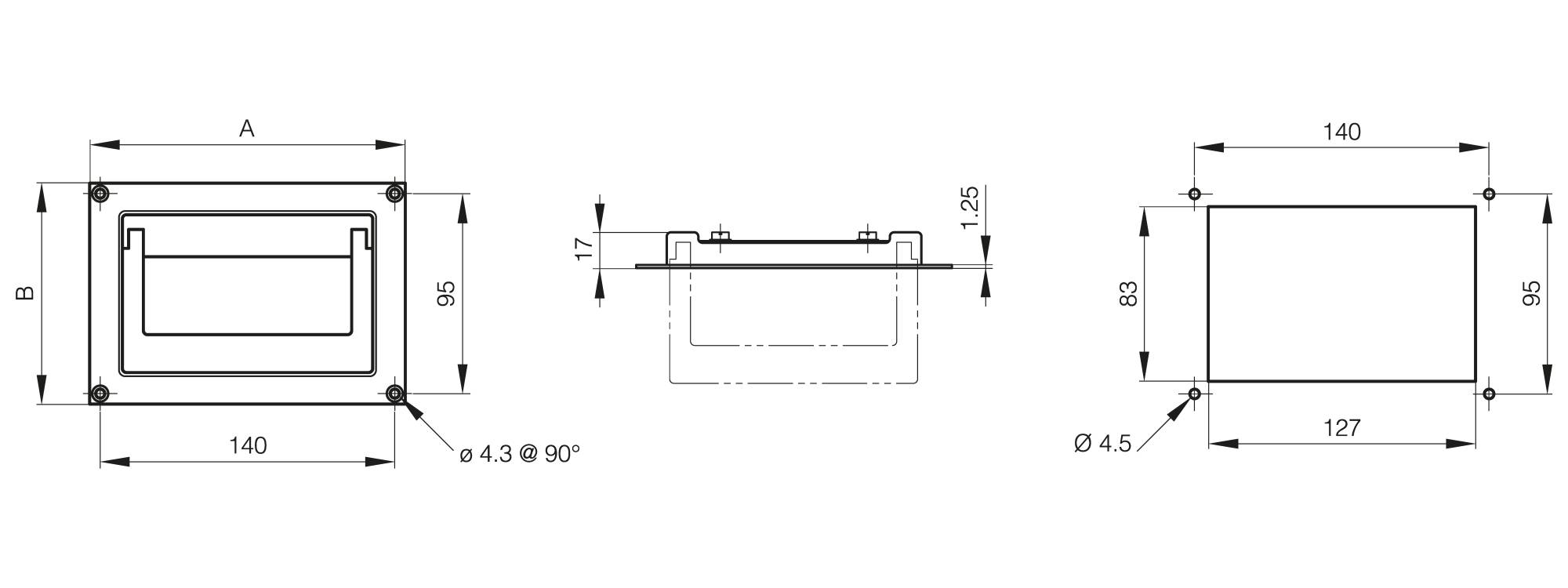 Flush handle 150 x 105 mm